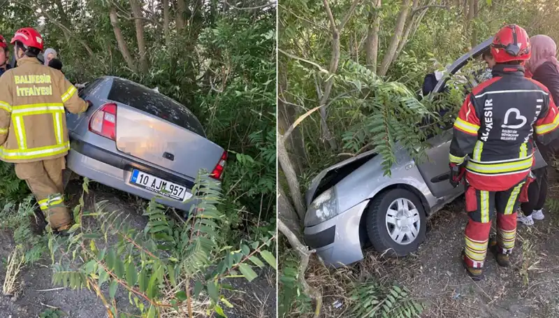 Balıkesir'de Otomobil Kazası: Şarampole Yuvarlanan Araçta İki Kişi Yaralandı